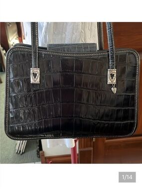 Brighton  Vintage  Croc embossed  Gen. leather   Shoulder bag  navy / black  EUC